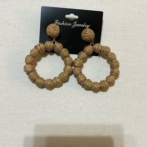 Raffia Earrings-Circle Dangling